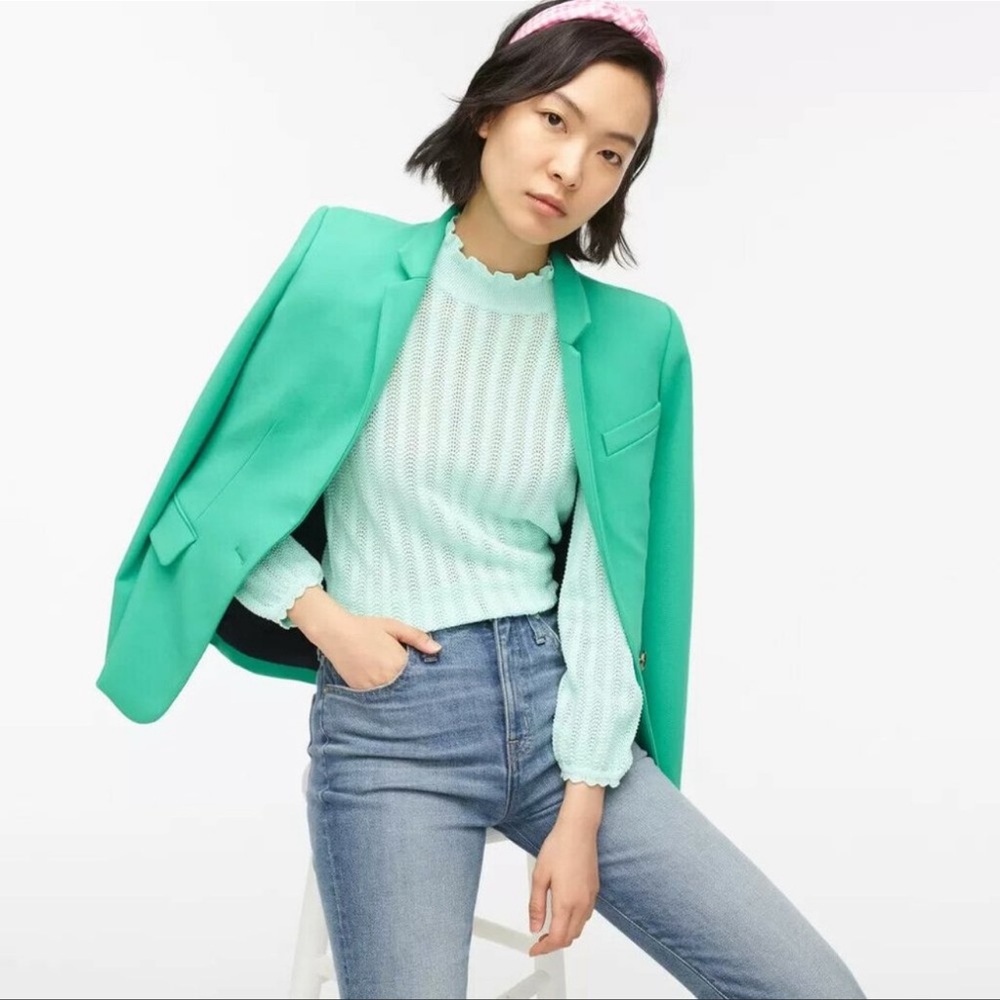 J.Crew Pointelle Ruffle Mockneck Sweater Pullover XS